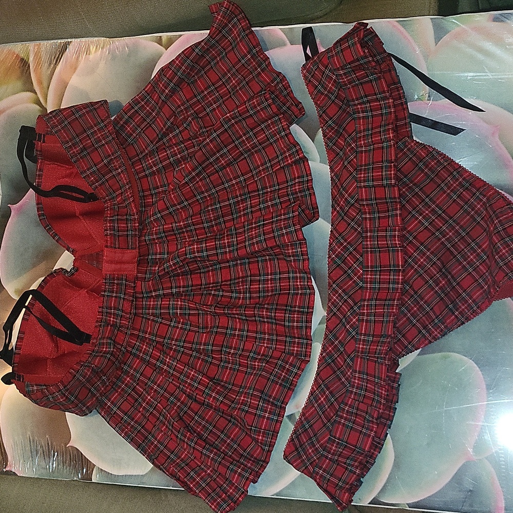 Rare FIND Sexy Frederick's of Hollywood Red Plaid Lingerie Medium - Picture 4 of 14